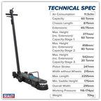 Long Reach/Low Profile Air Operated Telescopic Jack 20-60 Tonne YAJ20-60LR