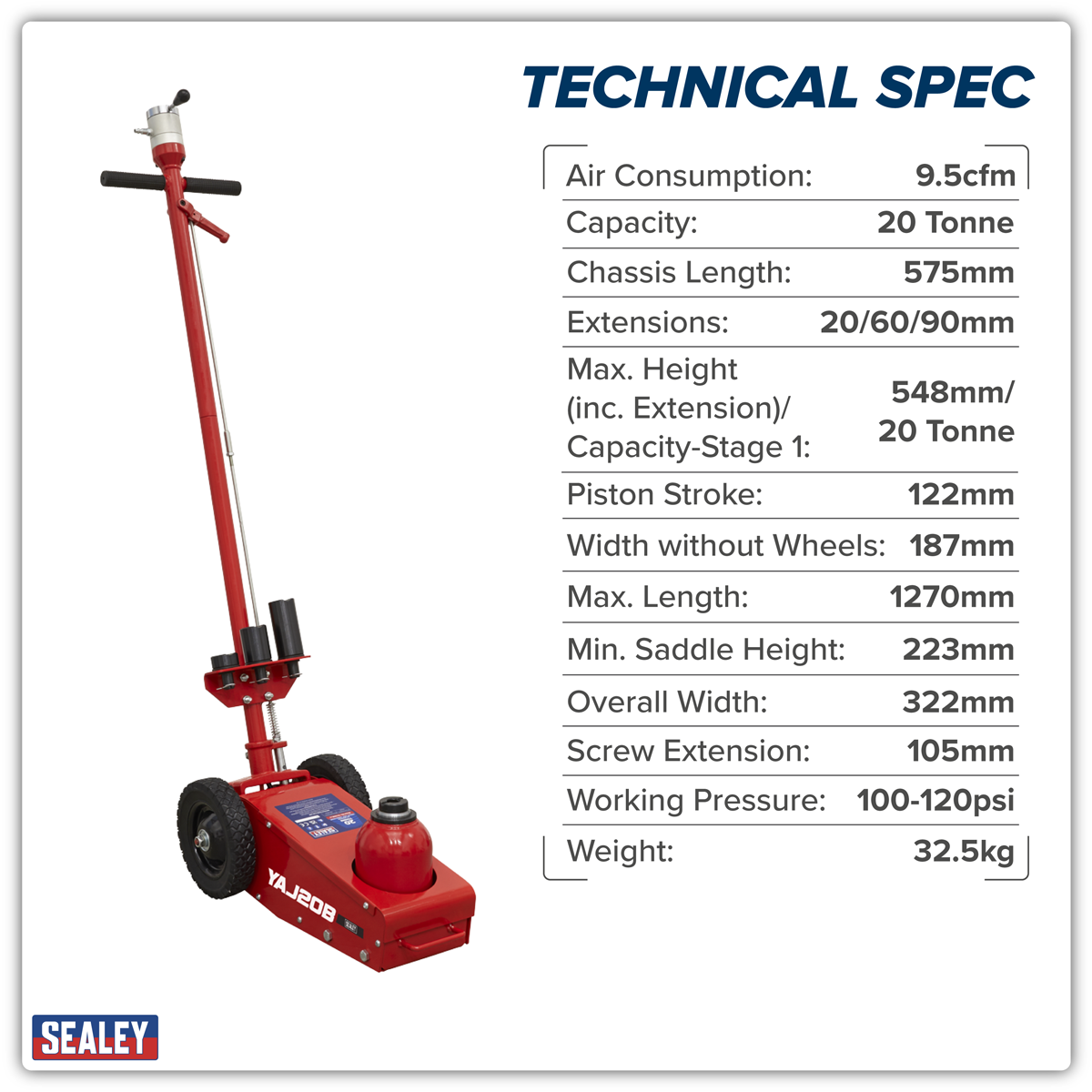 Air Operated Single Stage Trolley Jack 20 Tonne YAJ20B