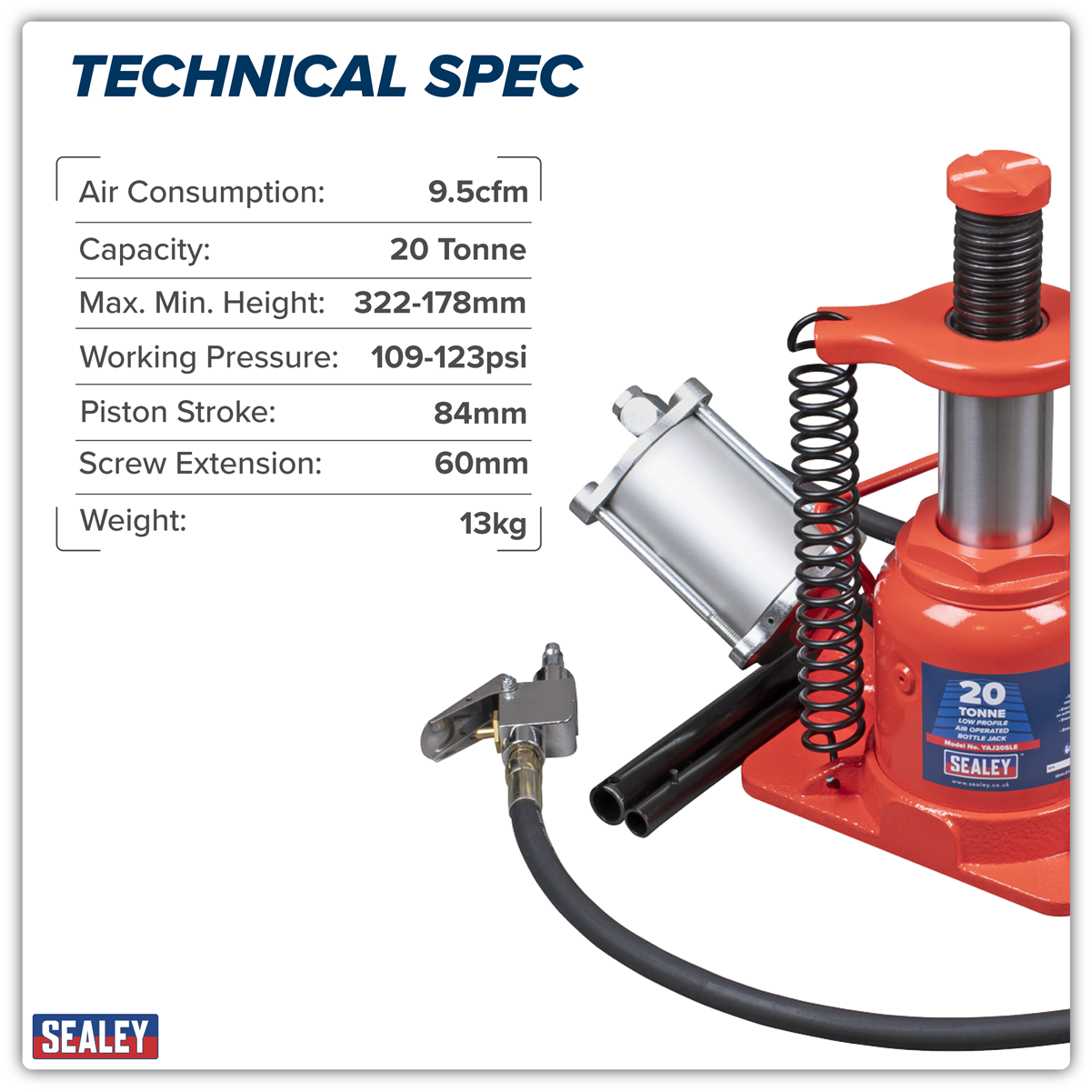 Low Profile Air Operated Hydraulic Bottle Jack 20 Tonne YAJ20SLE