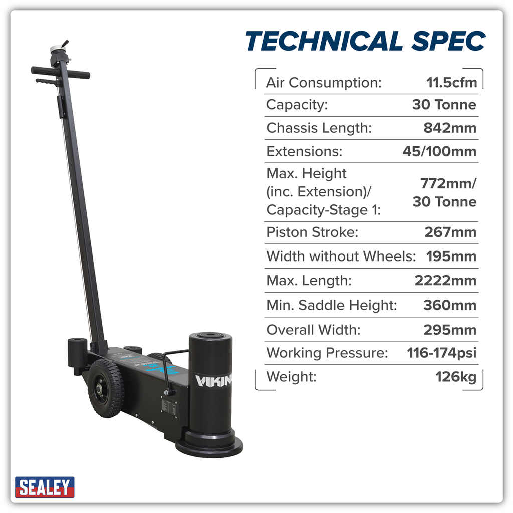 Air Operated High Lift Single Stage Jack 30 Tonne YAJ30H