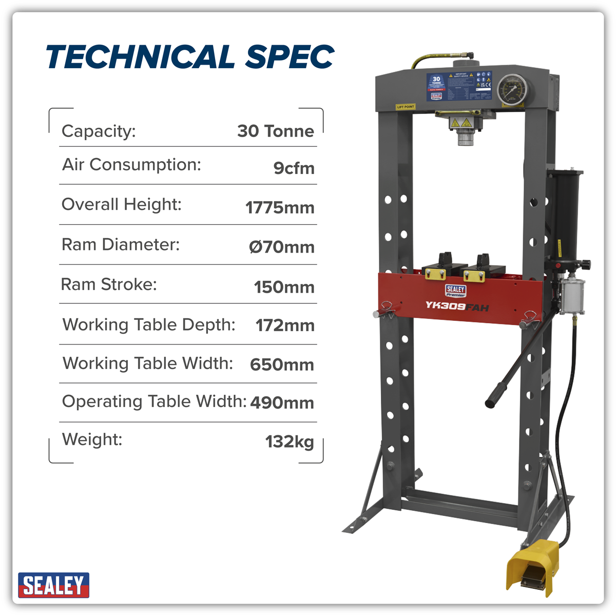 Heavy-Duty Air/Hydraulic Floor Type Press with Foot Pedal 30 Tonne YK309FAH