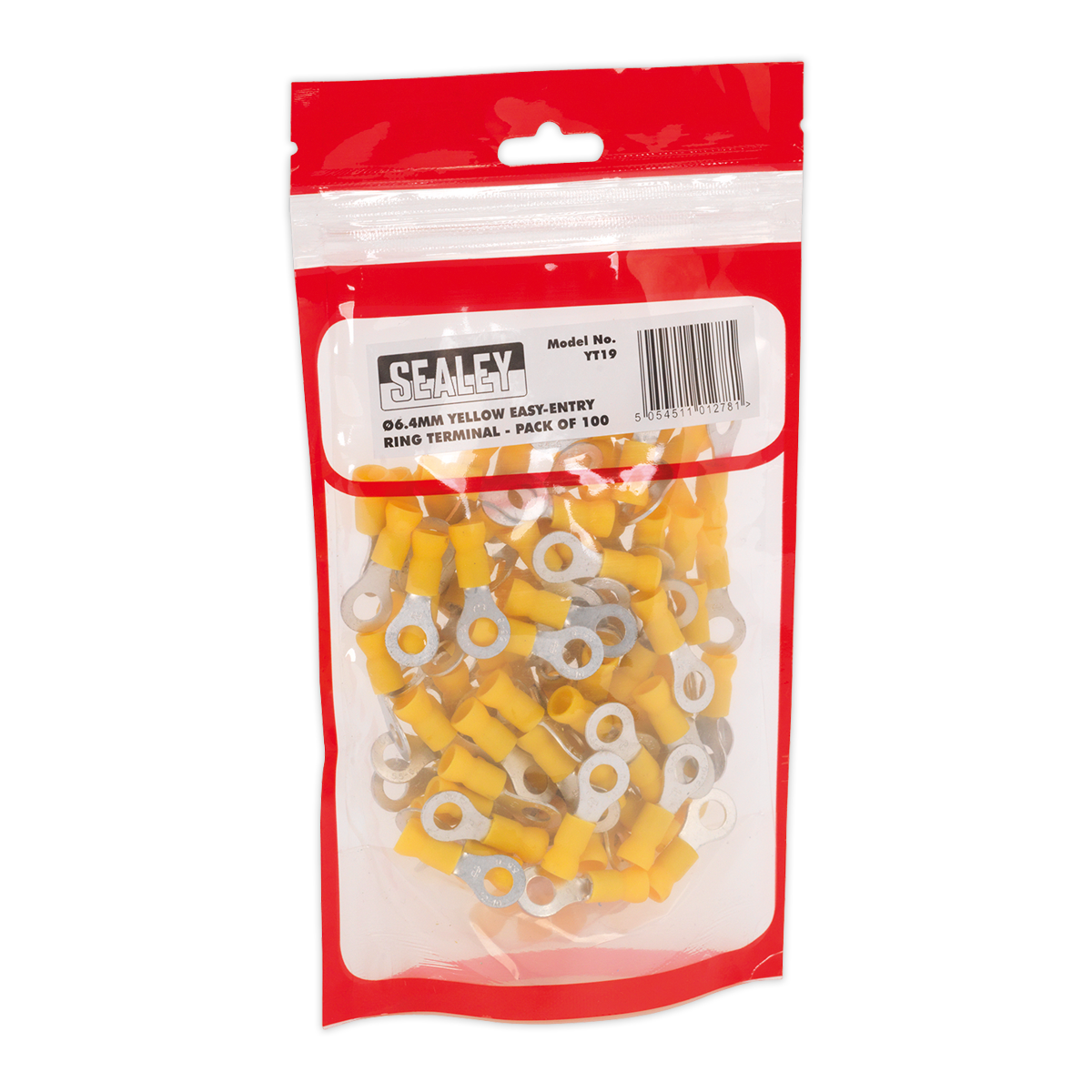 Easy-Entry Ring Terminal 6.4mm (1/4"), Yellow - Pack of 100 YT19