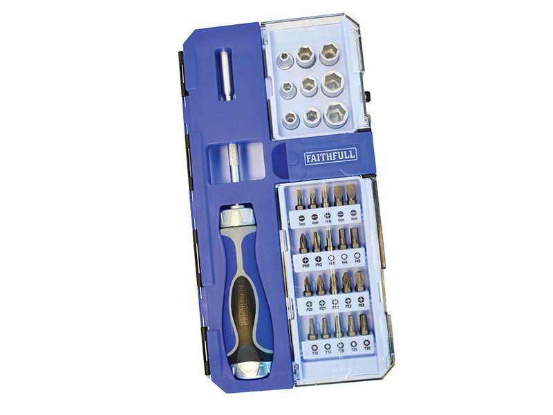 Ratchet Screwdriver & Socket Set, 33 Piece                                      