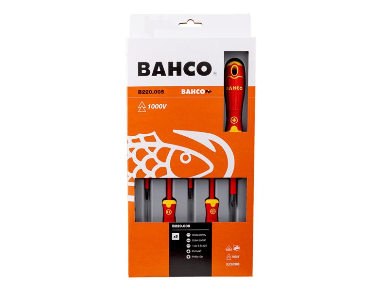 B220.005 BAHCOFIT Insulated Screwdriver Set, 5 Piece                            