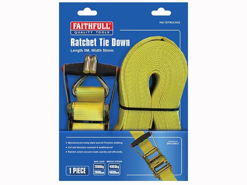 Ratchet Tie-Down 5m x 50mm Trucker Breaking Strain 4000kg                       
