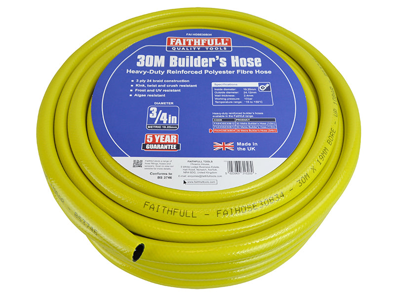 Heavy-Duty Reinforced Builder's Hose 30m 19.25mm (3/4in) Diameter               