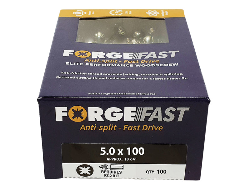 ForgeFast Pozi Compatible Elite Performance Wood Screw ZY 6.0 x 90mm Box 100