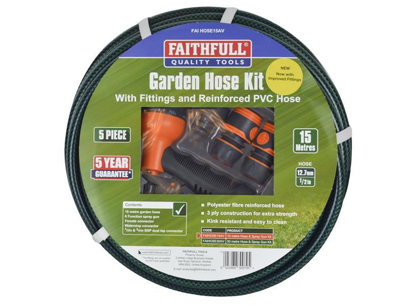 PVC Reinforced Hose 15m Fittings & Spray Gun                                    