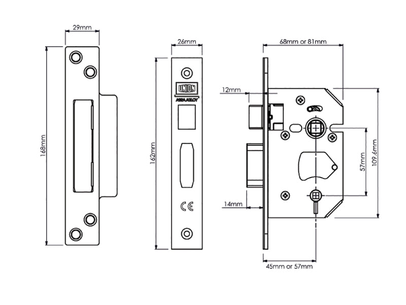 StrongBOLT 22WCS Mortice Bathroom Lock Stainless Steel 81mm 3in Visi