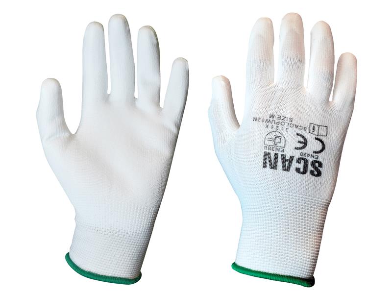 White PU Coated Gloves - XL (Size 10) (Pack 12)