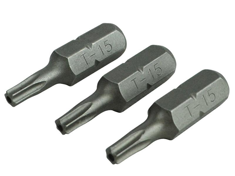 Security S2 Grade Steel Screwdriver Bits T15S x 25mm (Pack 3)                   