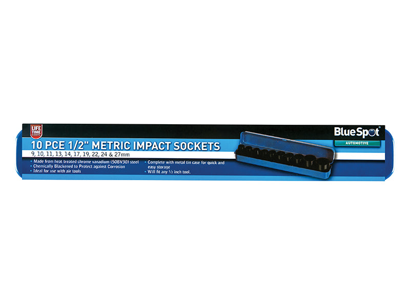 1/2in Metric Impact Socket Set 9-27mm, 10 Piece                                 