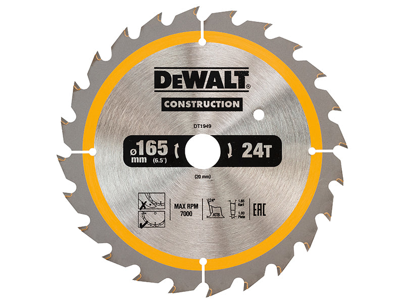 Cordless Construction Trim Saw Blade 165 x 20mm x 24T                           