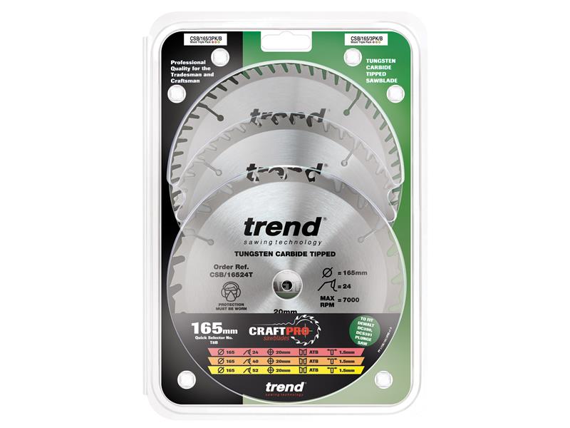 CraftPro Cordless Saw Blade 165 x 20mm x 24T/40T (Pack 3)
