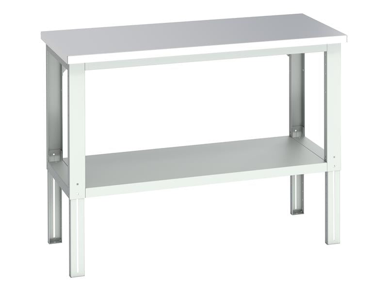 Cubio Adjustable Bench with Shelf, Stainless Steel Clad Top 1500 x 750mm