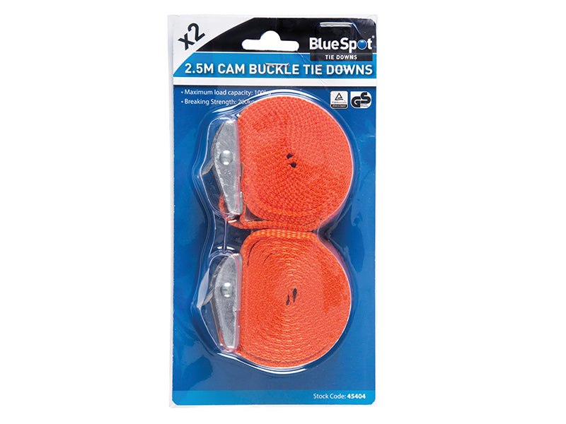 Cam Buckle Tie-Down Straps Twin Pack 2.5m                                       