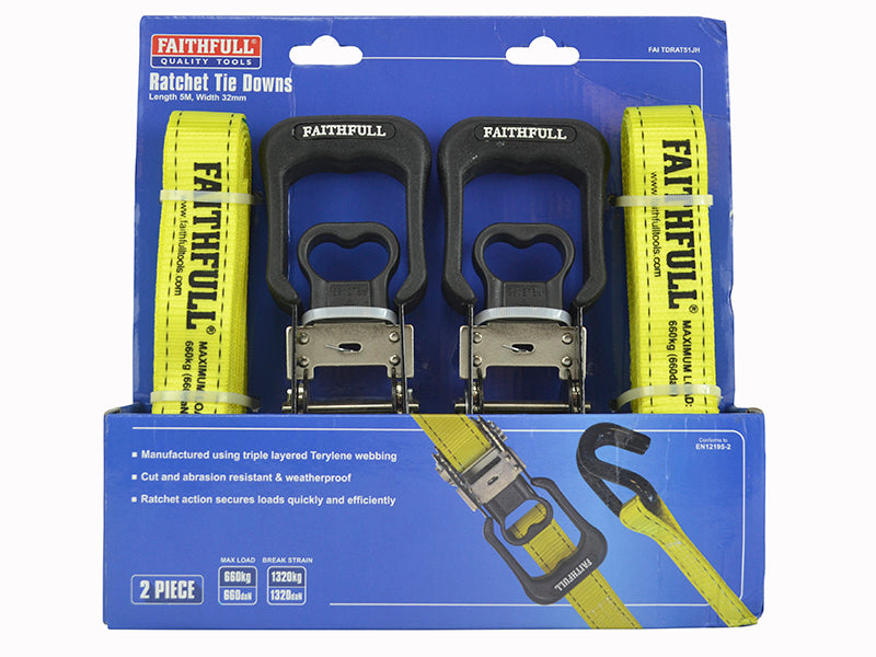Ratchet Tie-Down J-Hook 5m x 32mm Breaking Strain 1320kg Piece                  
