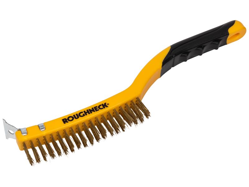 Brass Wire Brush Soft Grip with Scraper 355mm (14in) - 3 Row