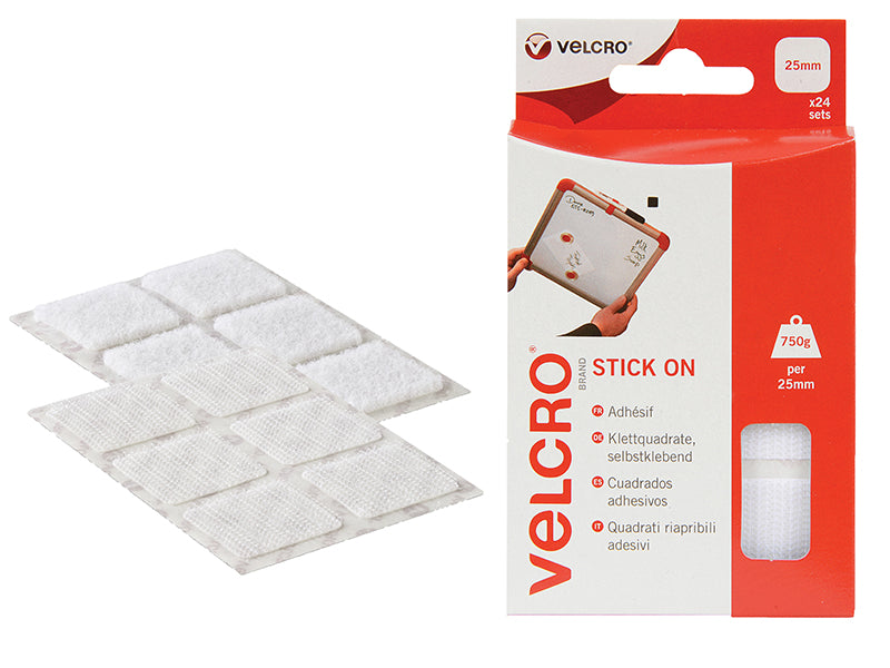 VELCRO® Brand Stick On Squares 25mm Black (Pack 24)