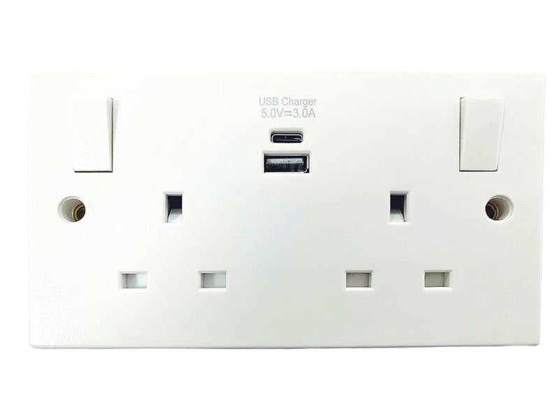 Switched Socket 2-Gang + 2 USB A/C Ports 13A                                    