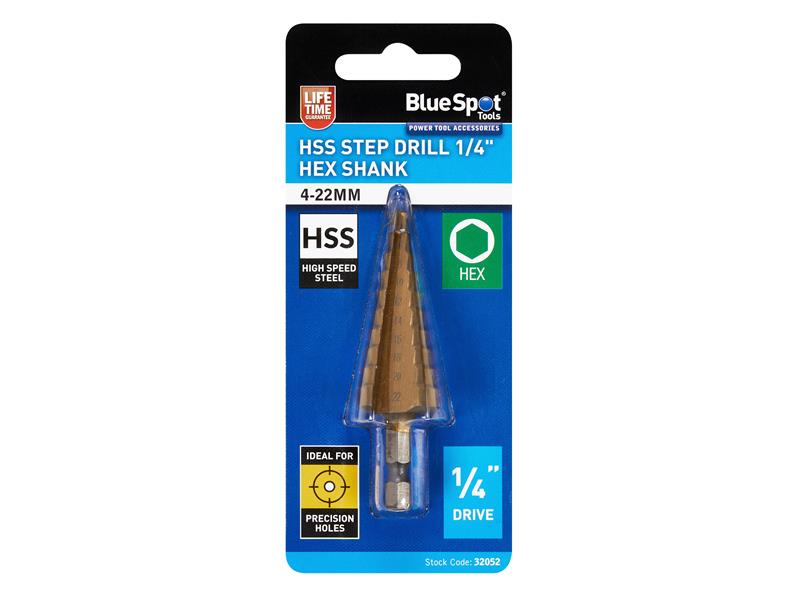 HSS 1/4in Hex Shank Step Drill 4-22mm                                           