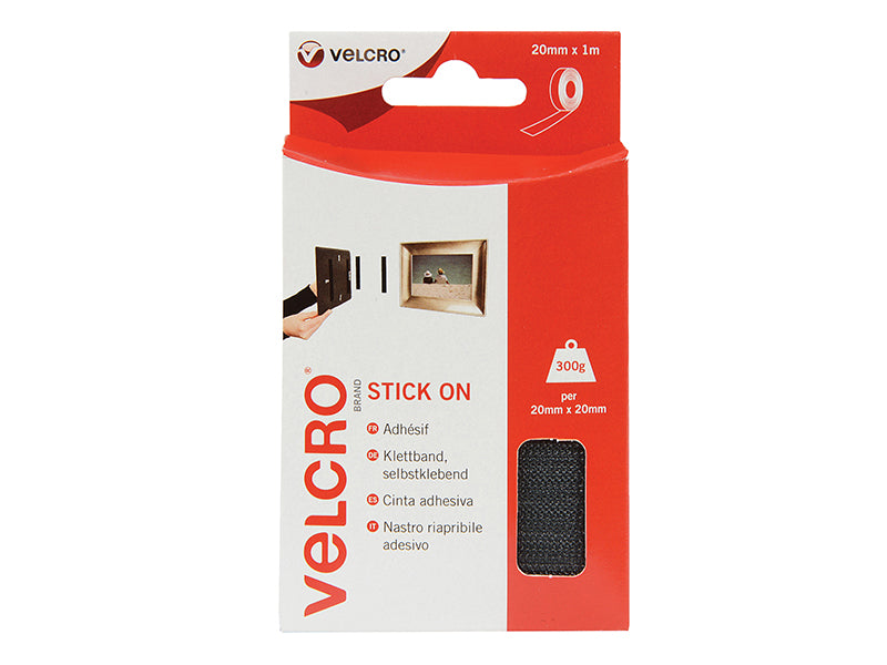 VELCRO® Brand Stick On Tape 20mm x 1m Black