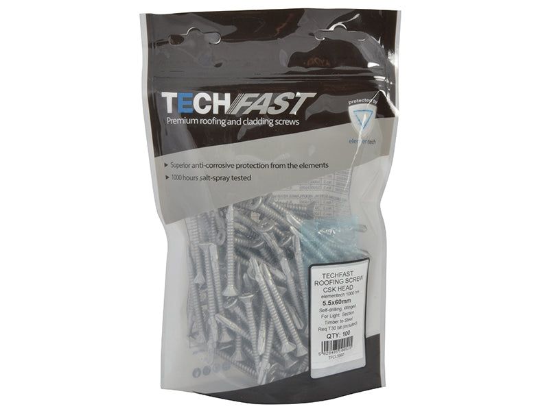 TechFast Roofing Screw Timber - Steel Light Section 5.5 x 60mm Pack 100         
