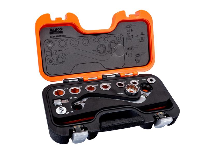 S Type Ratchet Ring Wrench & Adaptor Set, 29 Piece                              