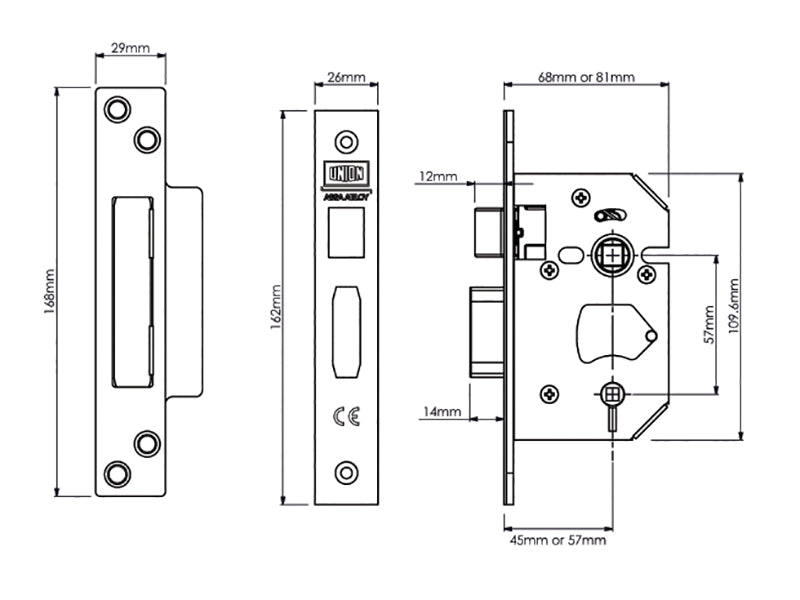 StrongBOLT 22WCS Mortice Bathroom Lock Stainless Steel 81mm 3in Visi