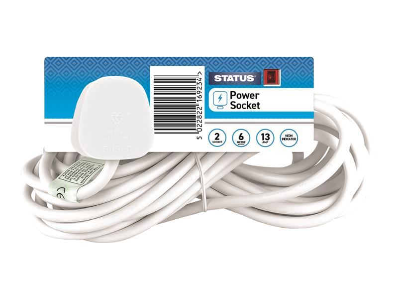 Extension Lead 240V 2-Gang 13A White 6m