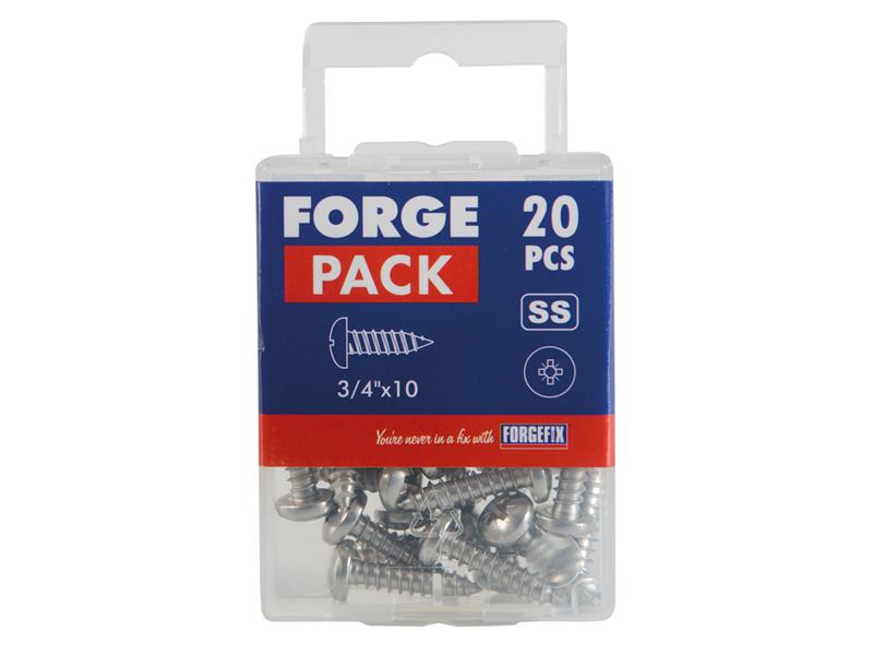 Self-Tapping Screw Pozi Compatible Pan Head SS 3/4in x 10 ForgePack 20          