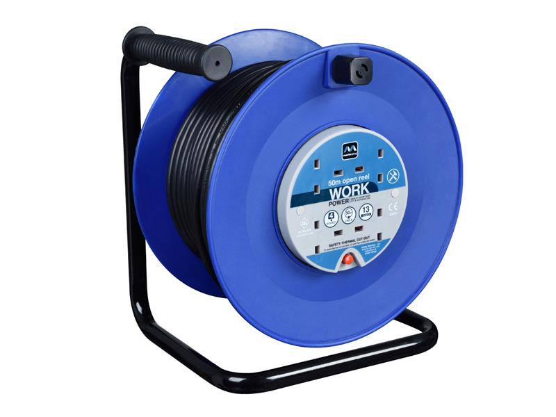 Heavy-Duty Cable Reel 240V 13A 4-Socket Thermal Cut-Out 30m