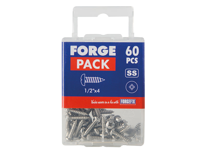 Self-Tapping Screw Pozi Compatible Pan Head SS 1/2in x 4 ForgePack 60           