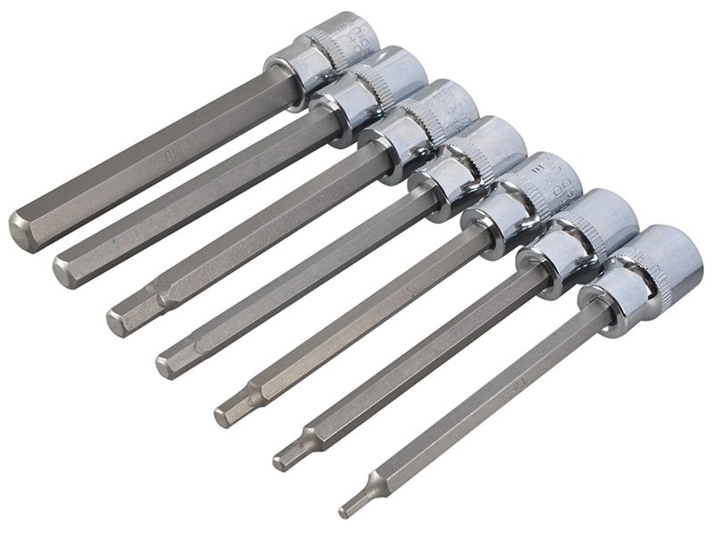 3/8in Drive Extra Long Hex Socket Bit Set, 7 Piece                              