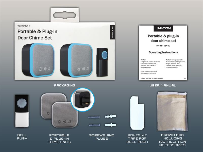 Portable and Plug-In Door Chime Set, Black