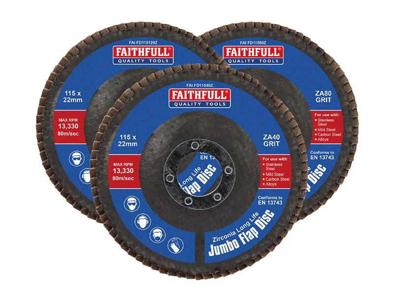 Zirconia Abrasive Jumbo Flap Disc 125 x 22mm Mixed Grit (3 Pack)