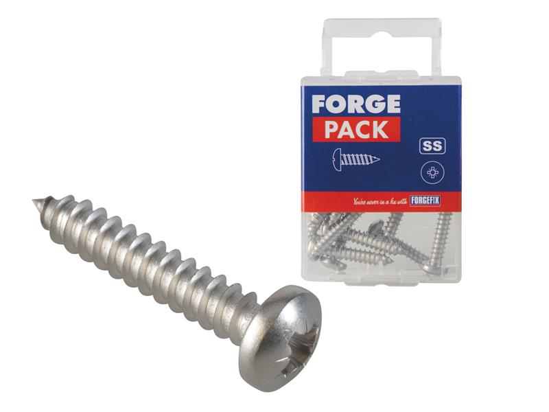 Self-Tapping Screw Pozi Compatible Pan Head SS 1in x 10 ForgePack 15            