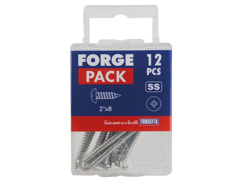 Self-Tapping Screw Pozi Compatible Pan Head SS 2in x 8 ForgePack 12             