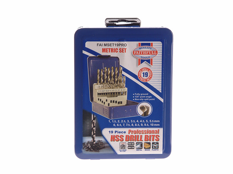 HSS Drill Bit Set of 19 M2 1 - 10mm & Case                                      