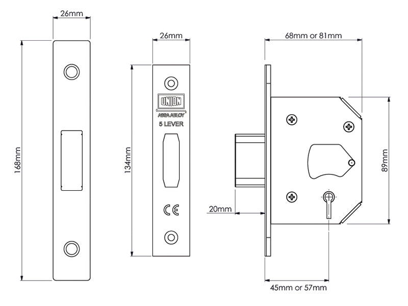 StrongBOLT 2105S Stainless Steel 5 Lever Mortice Deadlock 81mm 3in Visi