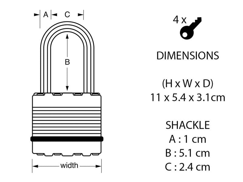Excell™ Weather Tough 51mm Padlock 5-Pin - 51mm Shackle