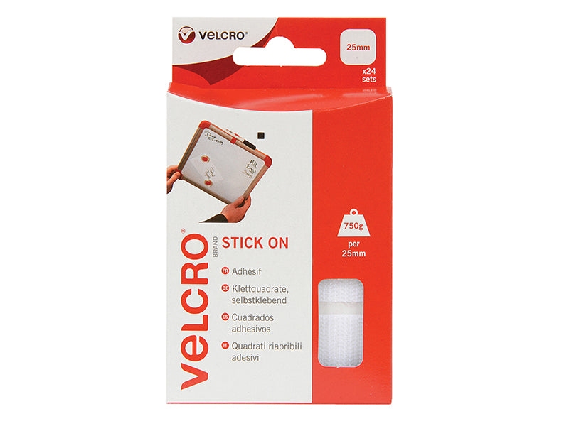 VELCRO® Brand Stick On Squares 25mm Black (Pack 24)