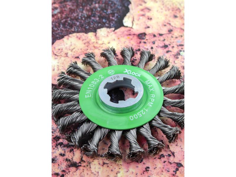 X-LOCK Conical Wire Brush 115mm M14x2, 0.50mm Stainless Steel Wire              