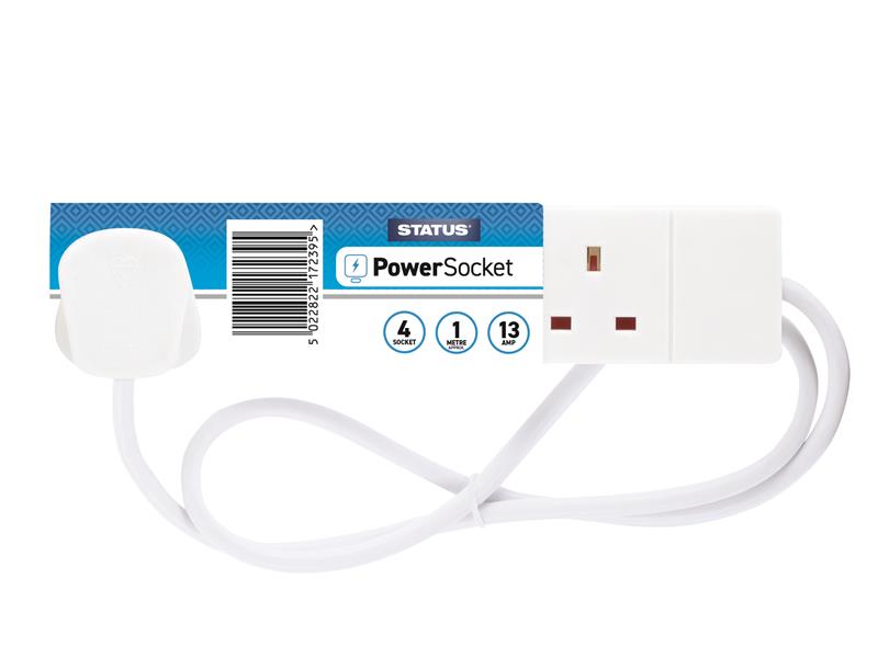 Extension Lead 240V 4-Gang 13A White 1m