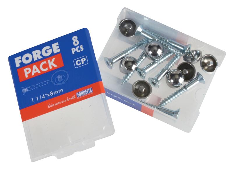 Mirror Screw Chrome Domed Top Slotted ZP 1.1/4in x 8 Forge Pack 8               