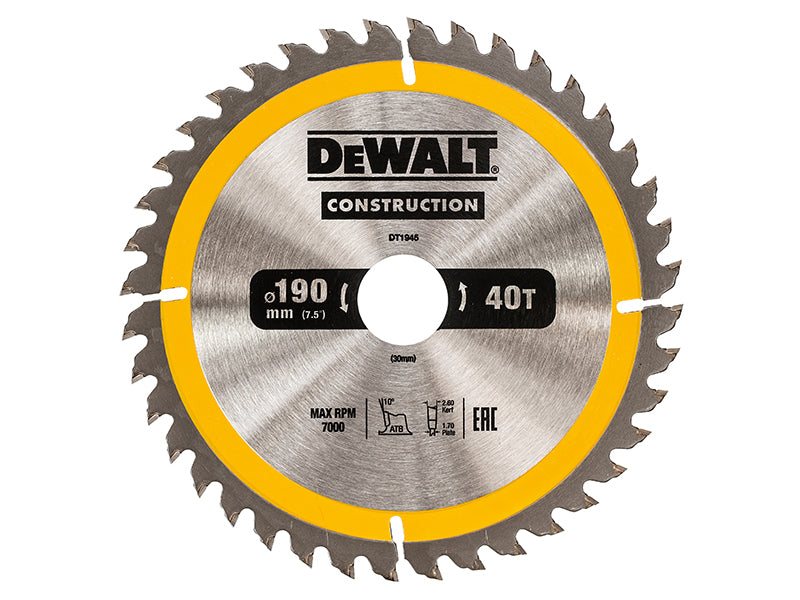 Portable Construction Circular Saw Blade 190 x 30mm x 40T                       