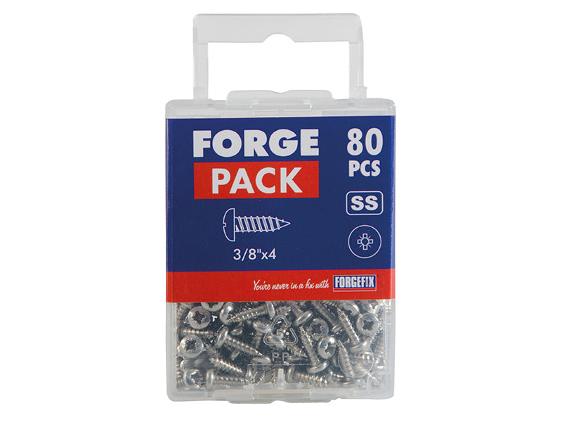 Self-Tapping Screw Pozi Compatible Pan Head SS 3/8in x 4 ForgePack 80           