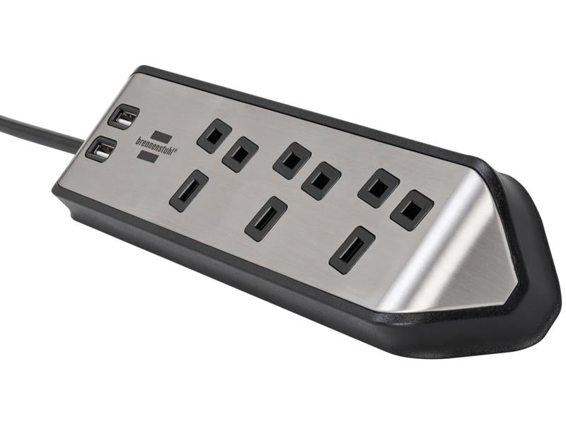estilo Corner Extension Lead 240V 3-Gang 13A Black 2m                           