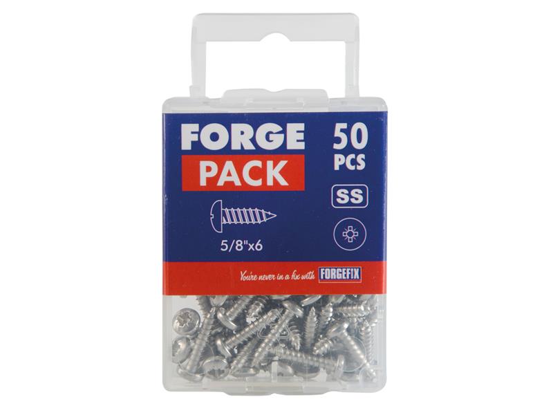 Self-Tapping Screw Pozi Compatible Pan Head SS 5/8in x 6 ForgePack 50           