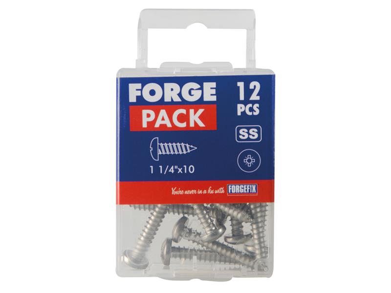 Self-Tapping Screw Pozi Compatible Pan Head SS 1.1/4in x 10 ForgePack 12        